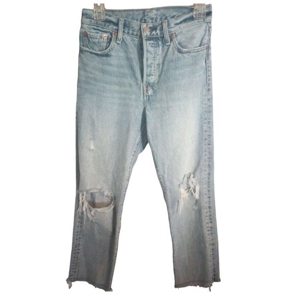 Levi's button fly straight leg distressed raw hem jeans - Picture 1 of 12